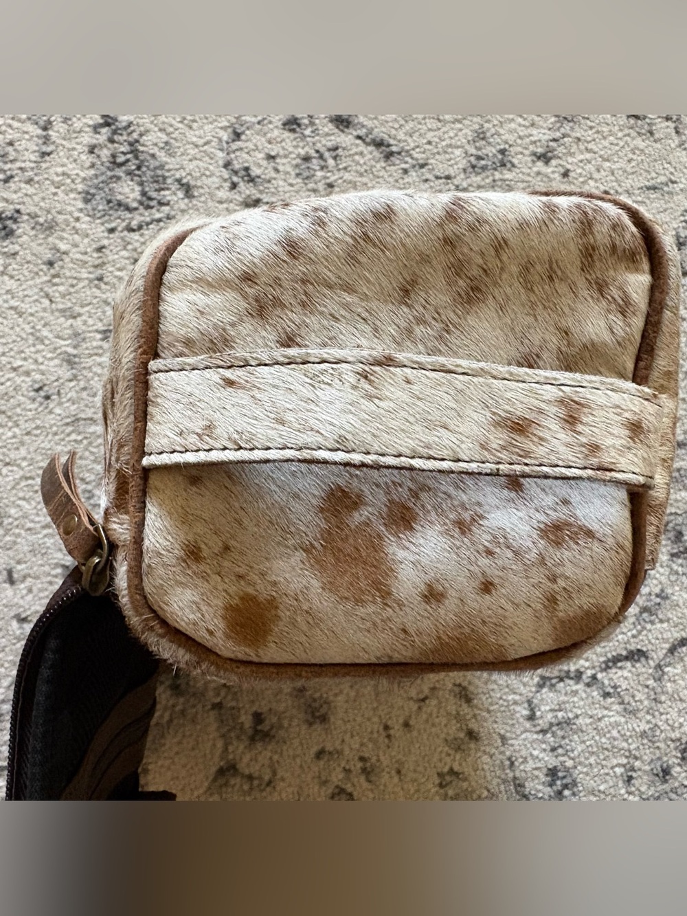 Speckled Cowhide Toiletry Bag in Brown & White - Picture 7 of 8